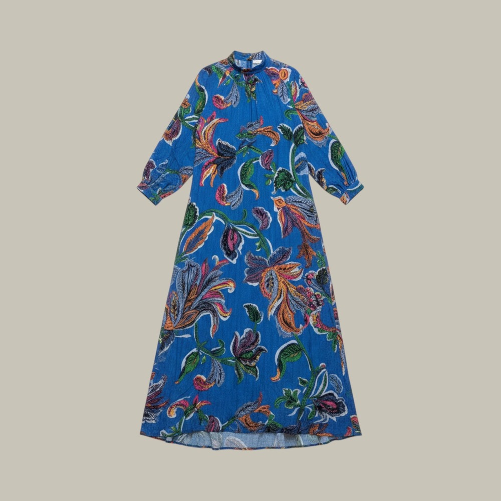 Maeve Anthropologie MAXI Dress Womens XS Blue Floral Tropical Boho Flowy